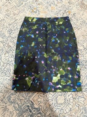 J. Crew 00 Black Blue Green Pencil Skirt with Green, Blue & Pink Abstract Print